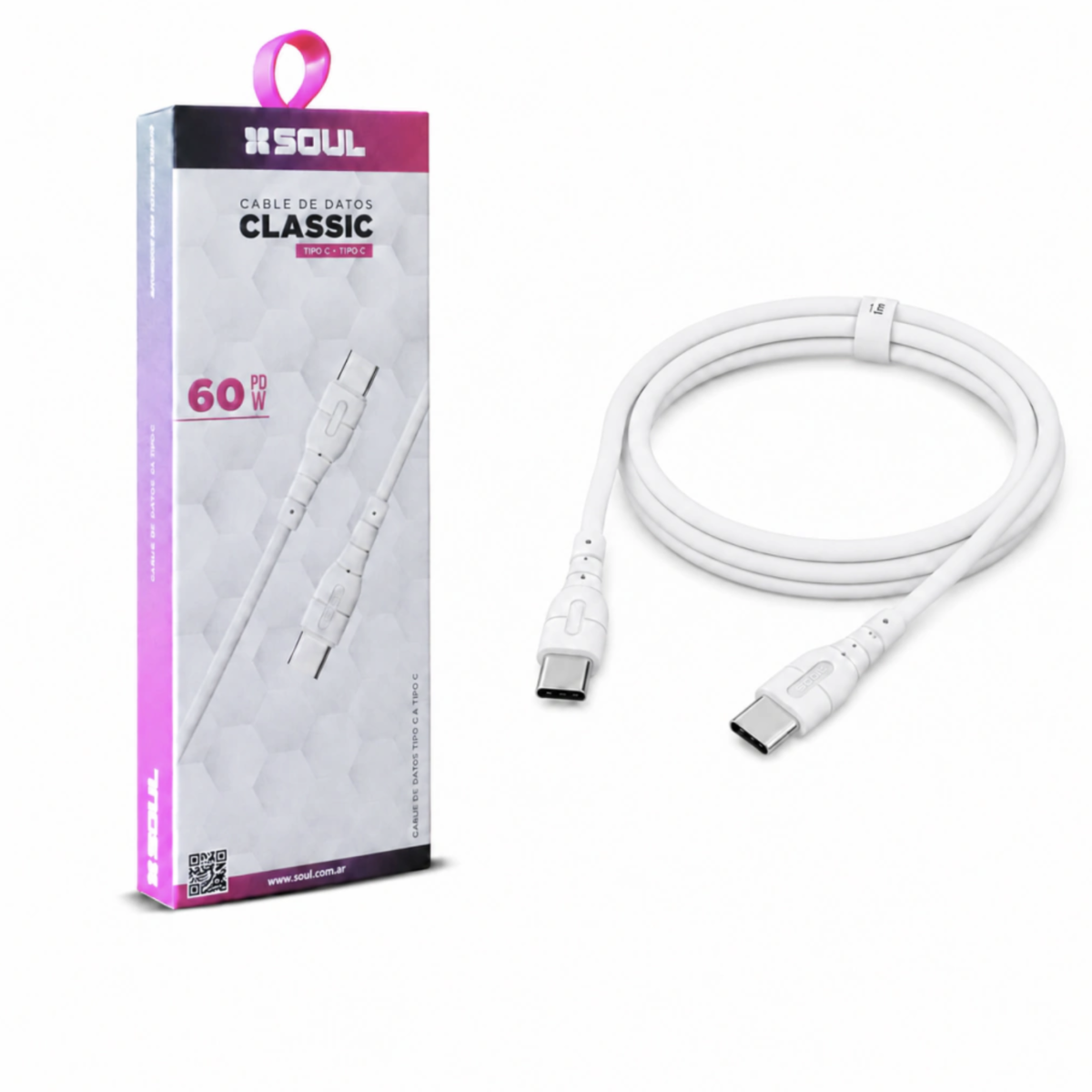 Cable Tipo C a Tipo C Classic 2 mts 60W Soul