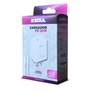 Cargador Pared Soul Tipo C PD 20W c/Cable Tipo C a Tipo C