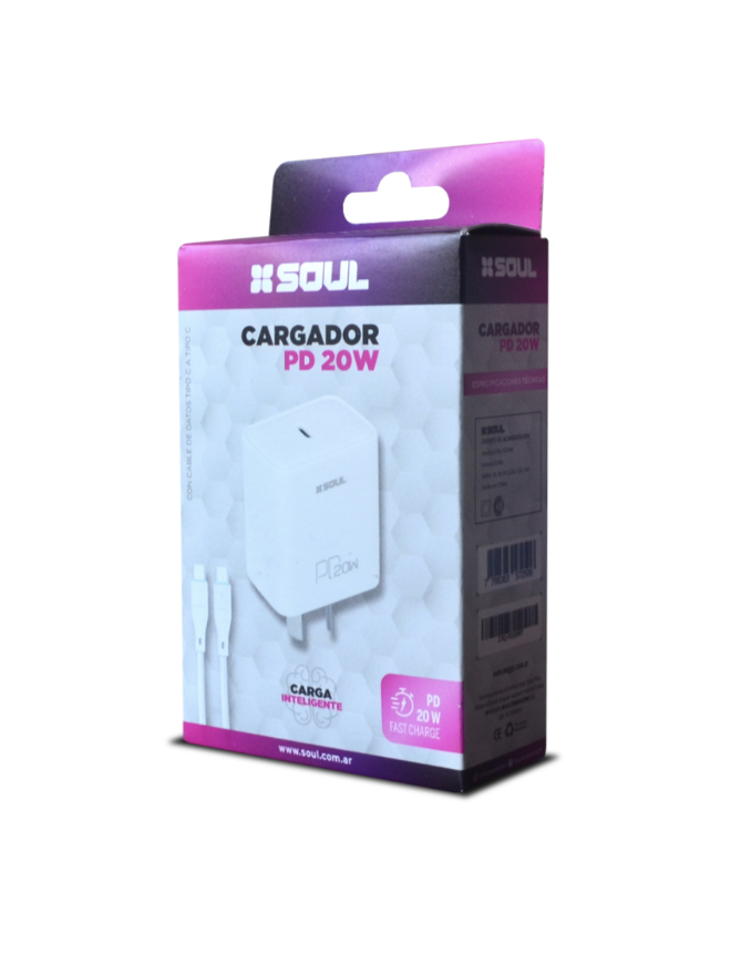 Cargador Pared Soul Tipo C PD 20W c/Cable Tipo C a Tipo C
